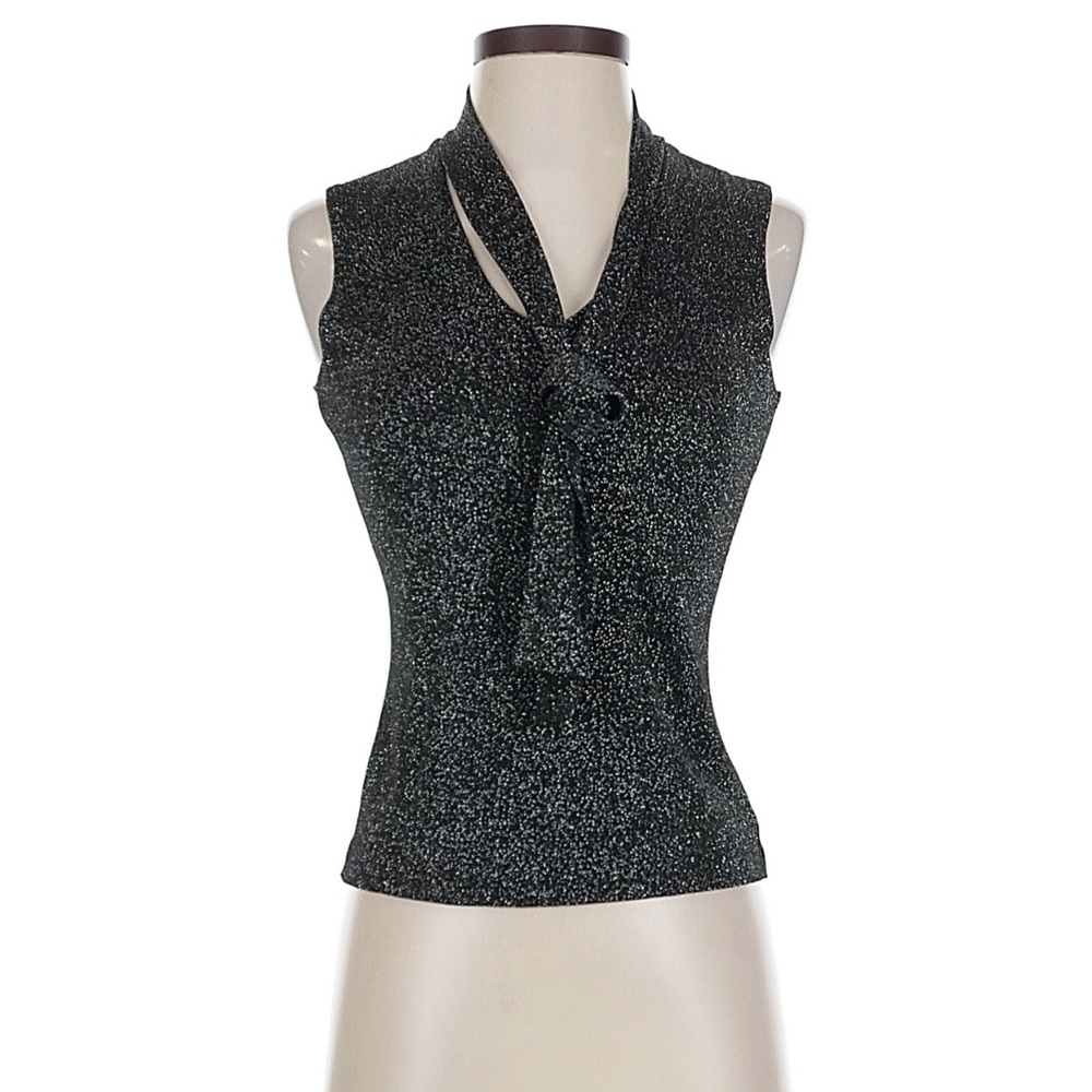 The Limited Sleeveless Metallic Black Tie-Neck Women's Top